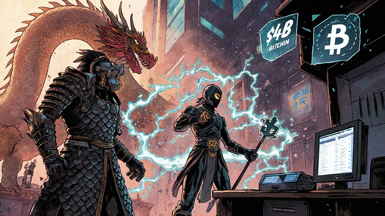 Three institutional custody types—bank, fintech, hybrid—interacting in a financial hub with transaction icons.