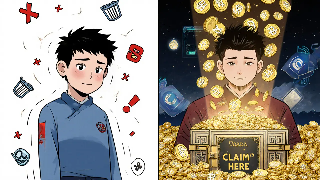 Split scene: one user loses rewards by unstaking early, another gains tokens by staying staked during a snapshot.