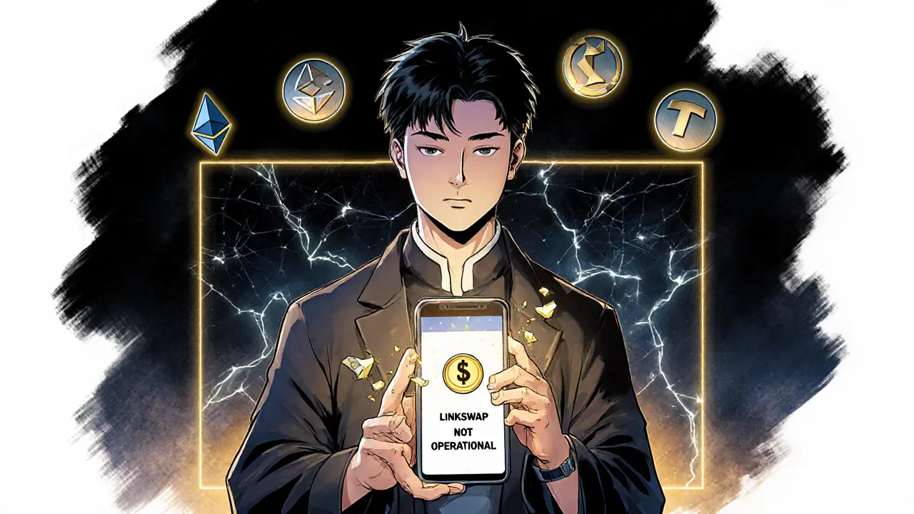 User watching $YFL token crumble to ash while blockchain ghosts glow behind them.