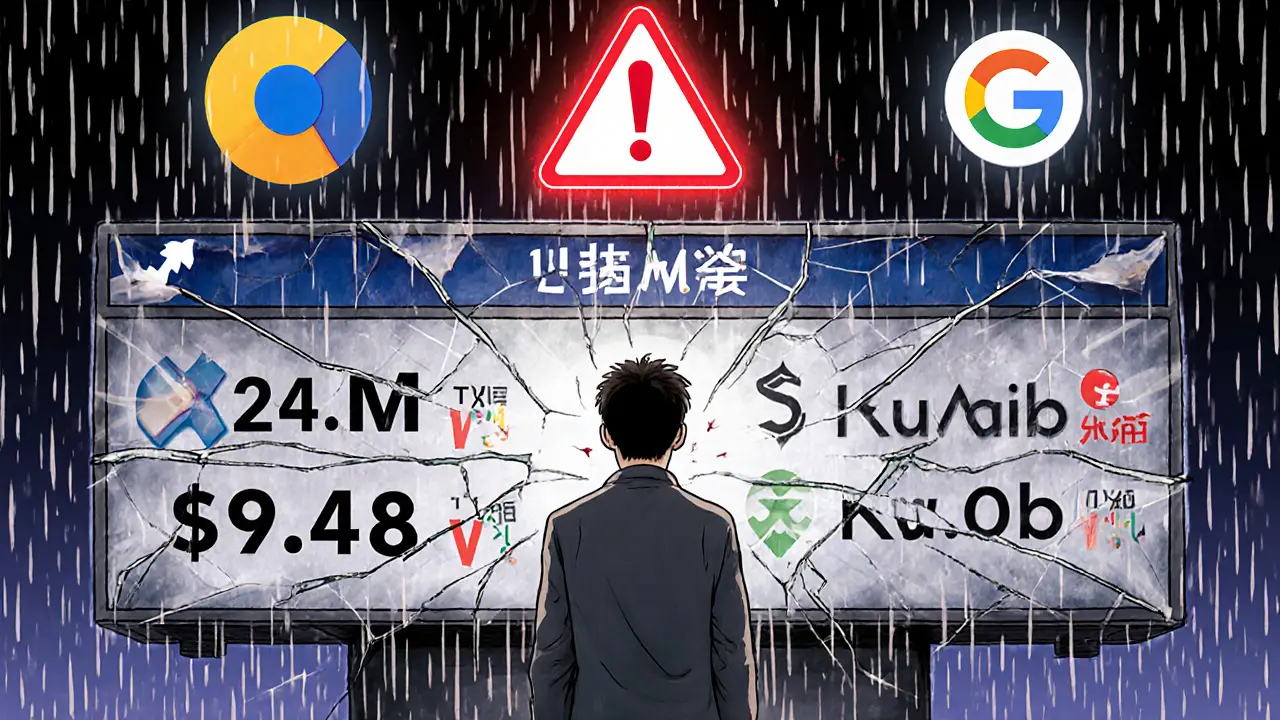 An investor facing conflicting UNW prices as exchange logos shatter around them in manhua style.