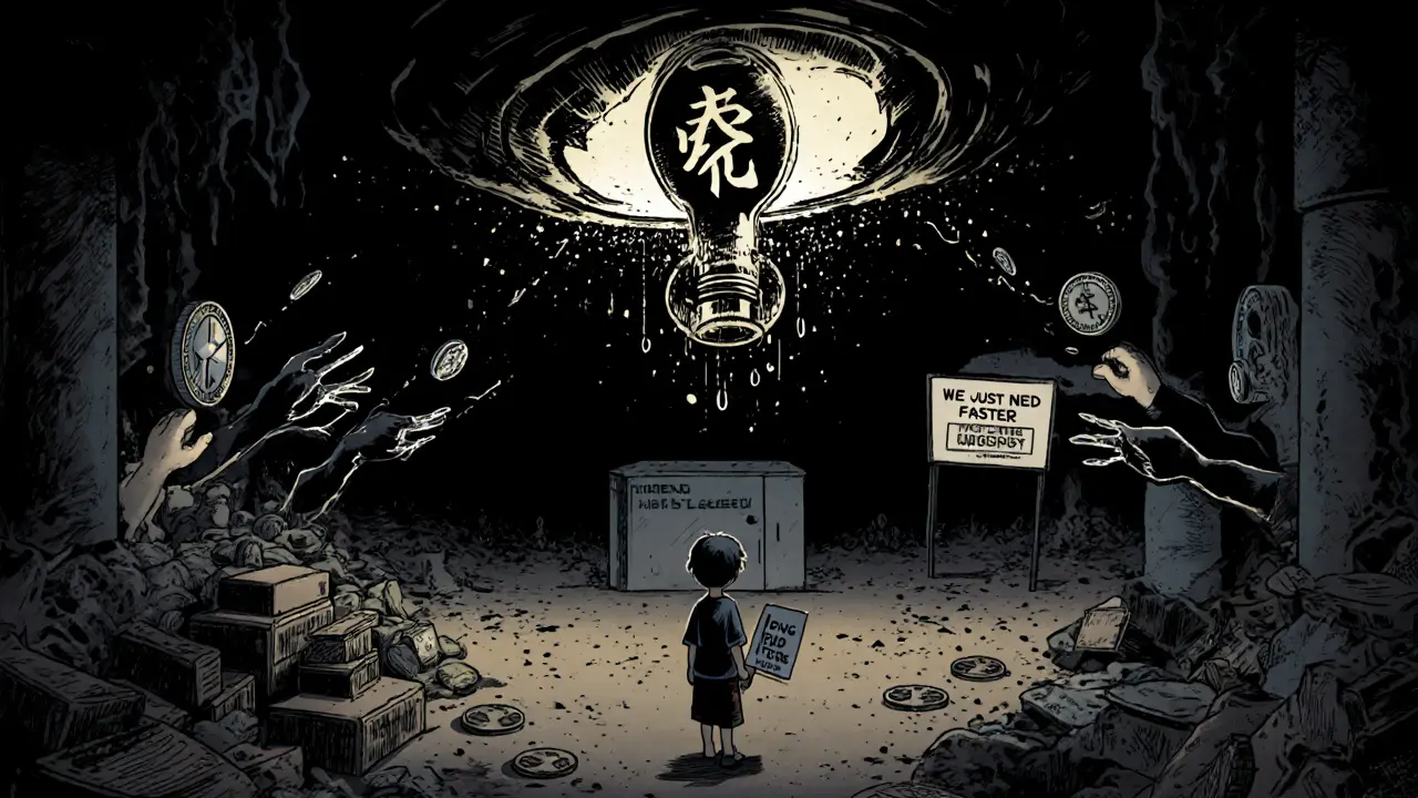 A ticking financial time bomb in an underground crypto market, with a glowing CBDC prototype above and empty regulatory sandbox below.