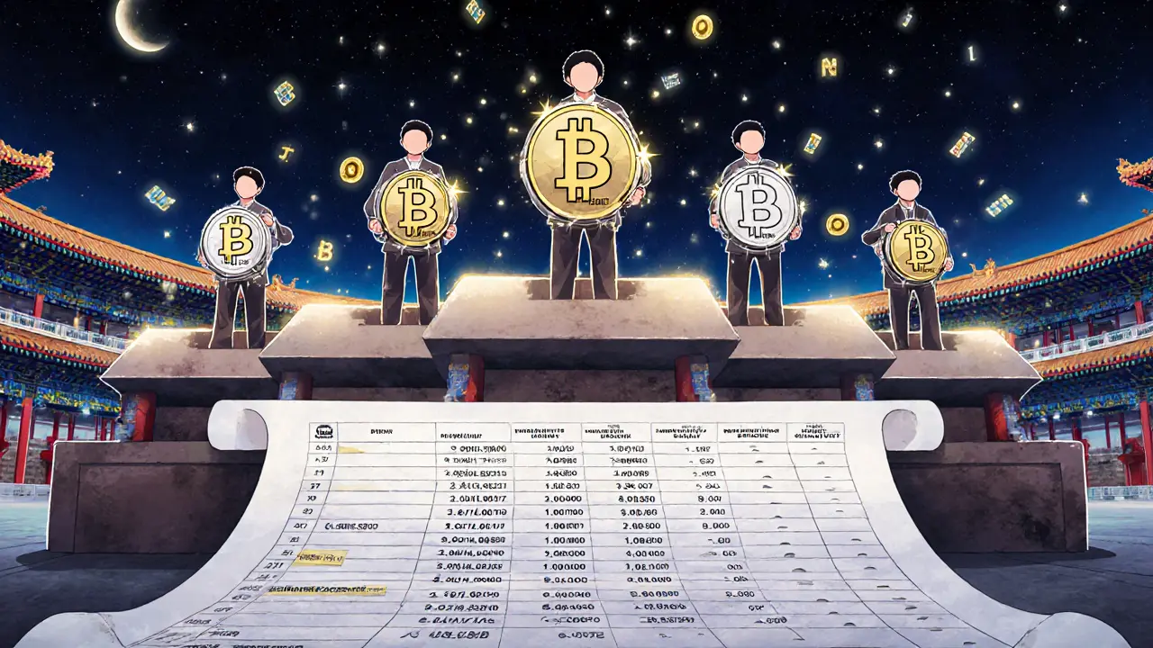 Four participants on ascending platforms holding NFTLaunch Passes, with blockchain ledger and tokens raining down above them.