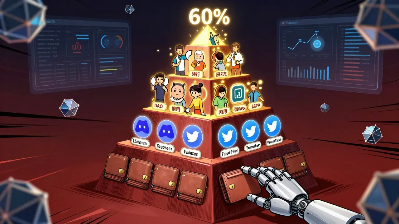 A three-tier pyramid showing high-engagement users at the top, medium at middle, and bots being filtered out below.