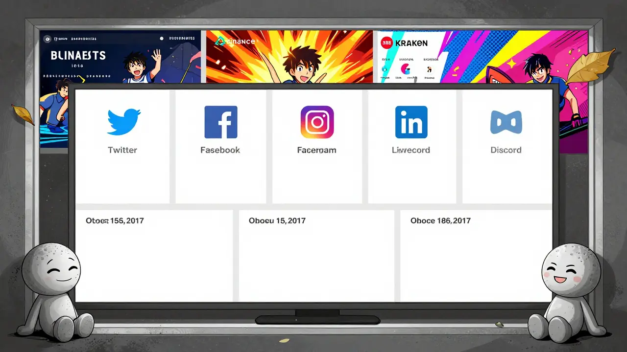 Silent social media accounts frozen since 2017 contrast with vibrant posts from other exchanges outside the window.