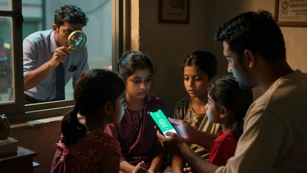 A family in Bangladesh trades crypto via WhatsApp under the watchful eye of a bank officer.