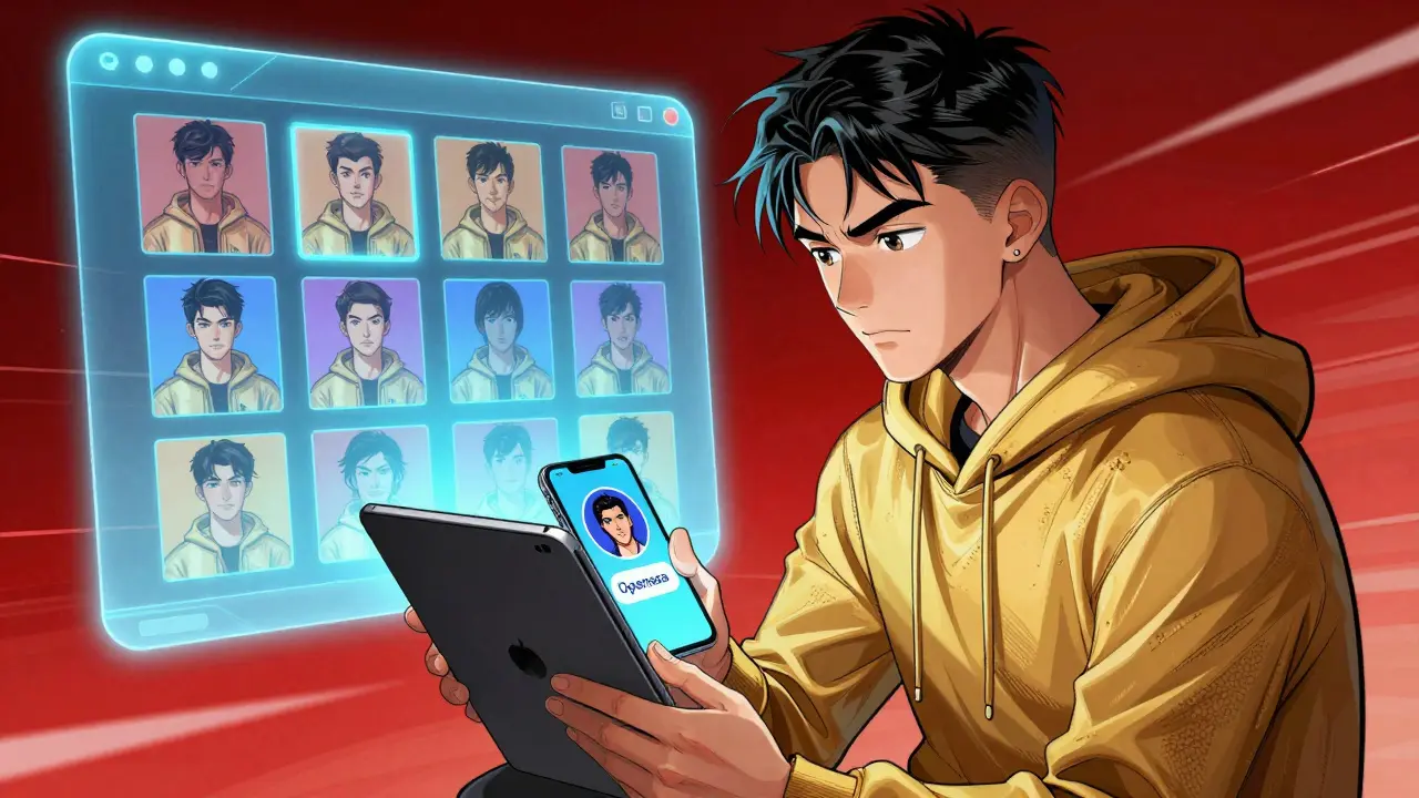 A young man viewing a CryptoPunk NFT on his tablet, with a holographic Discord server glowing behind him in vibrant manhua colors.