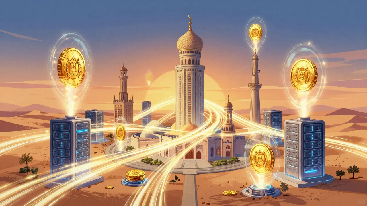 Futuristic network connecting central bank digital currency towers.