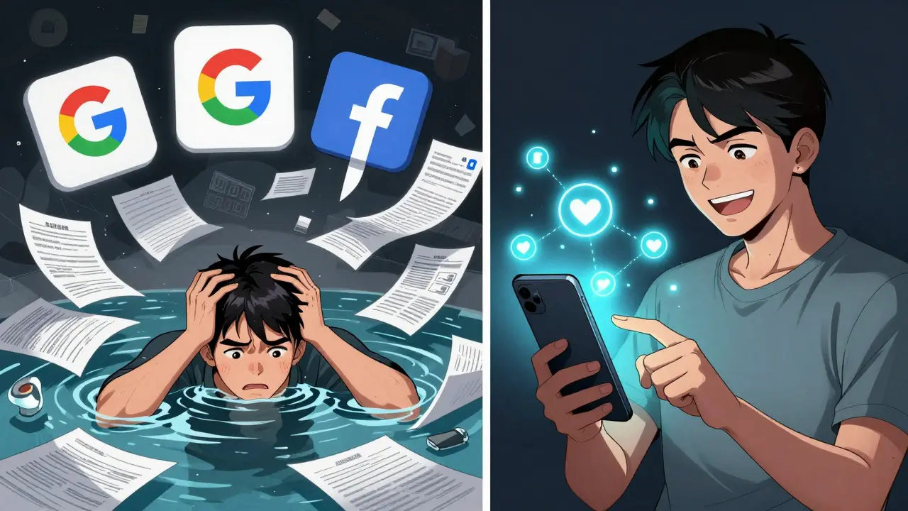 Split scene: chaotic paper forms vs. clean digital verification using blockchain technology.