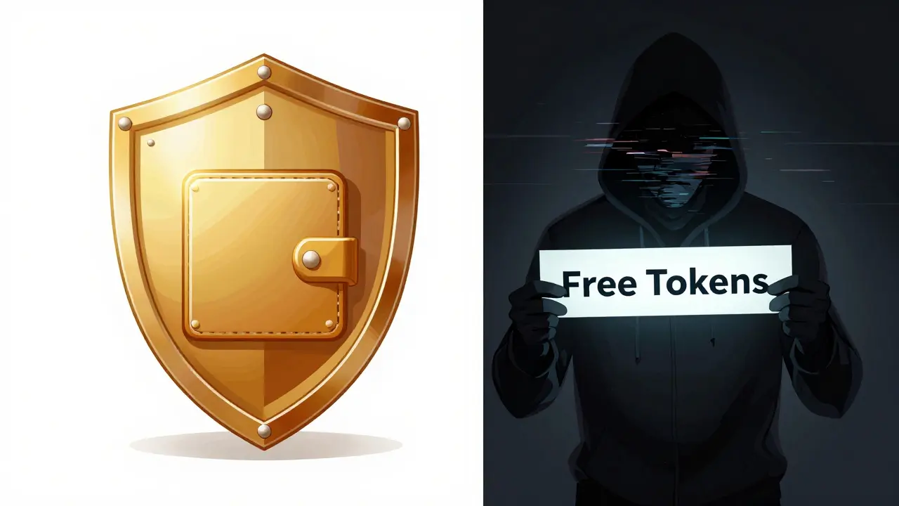 Comparison between a secure digital wallet and a shadowy scammer