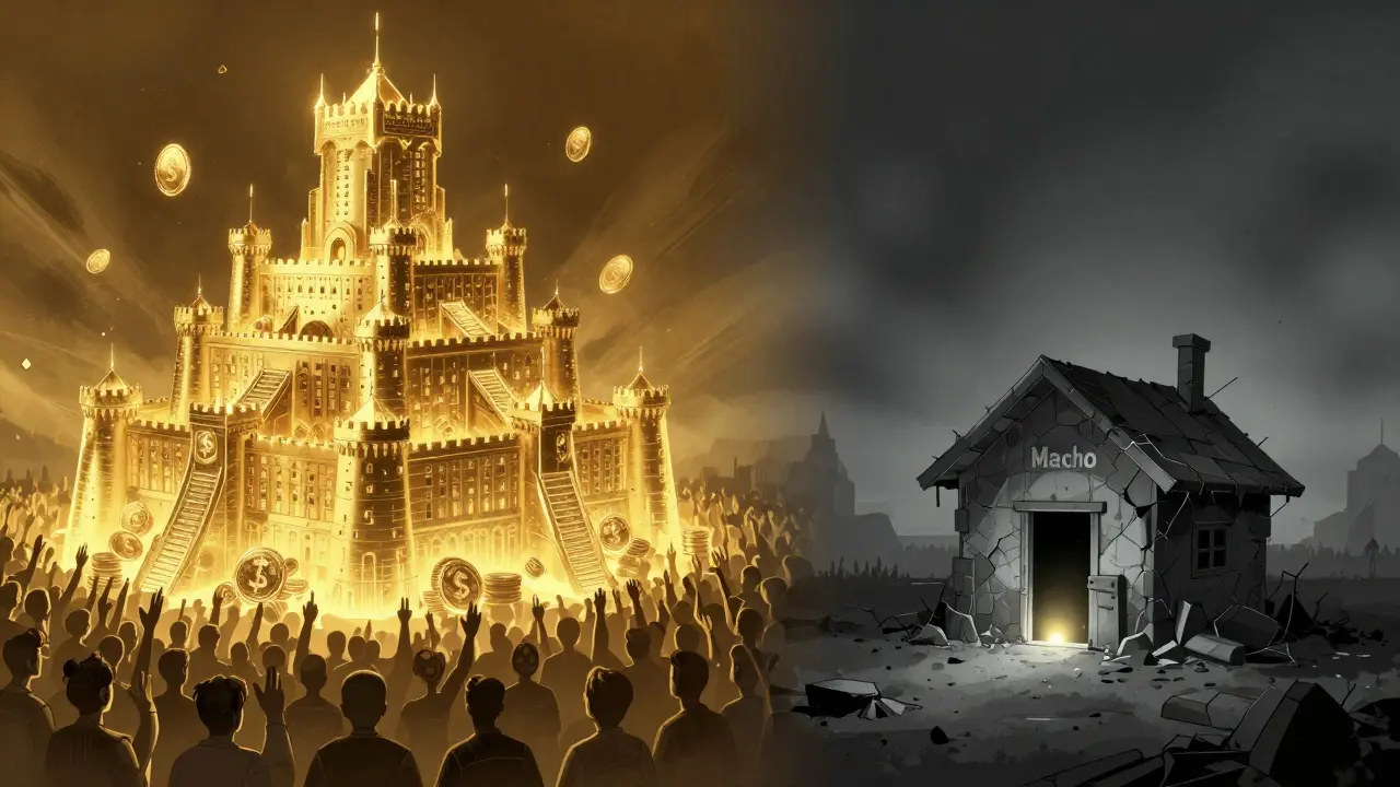 Manhua style comparison between a golden fortress and a crumbling digital shack.