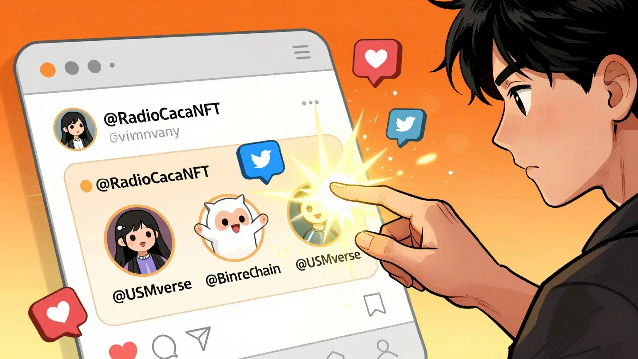 Character interacting with social media icons and avatars in manhua art.
