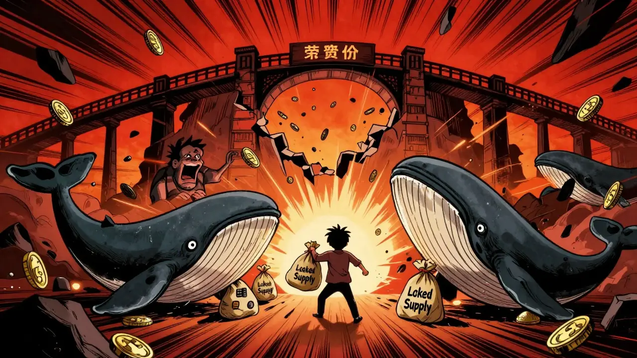Manhua art of whales crushing investors in a volatile crypto market
