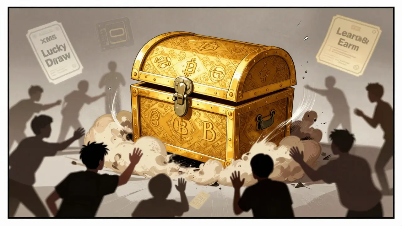 Manhua illustration of a closing treasure chest symbolizing ended XMS airdrops.