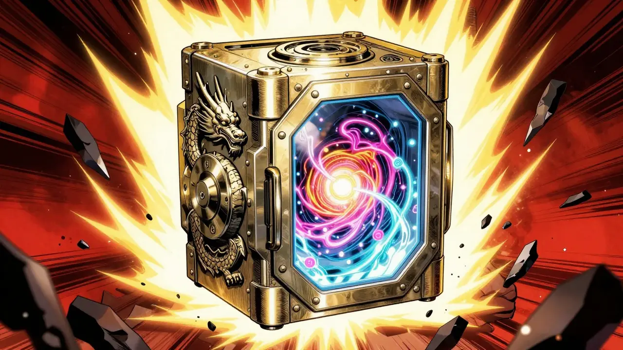 Manhua style secure hardware module with dragon motifs protecting keys