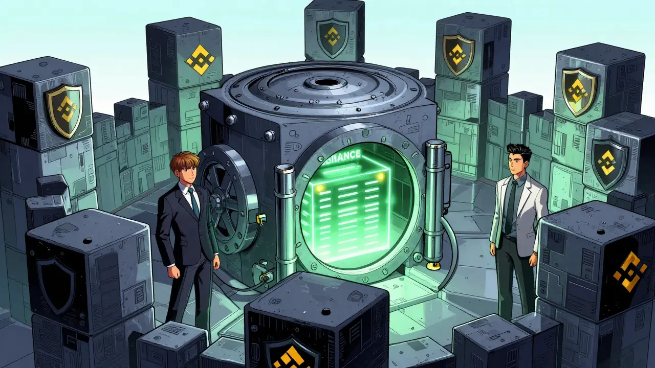Secure digital fortress with guardians representing safe crypto exchanges.