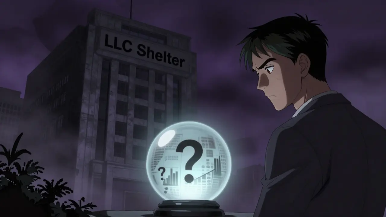 Skeptical investor looking at unclear data from LLC Shelter building