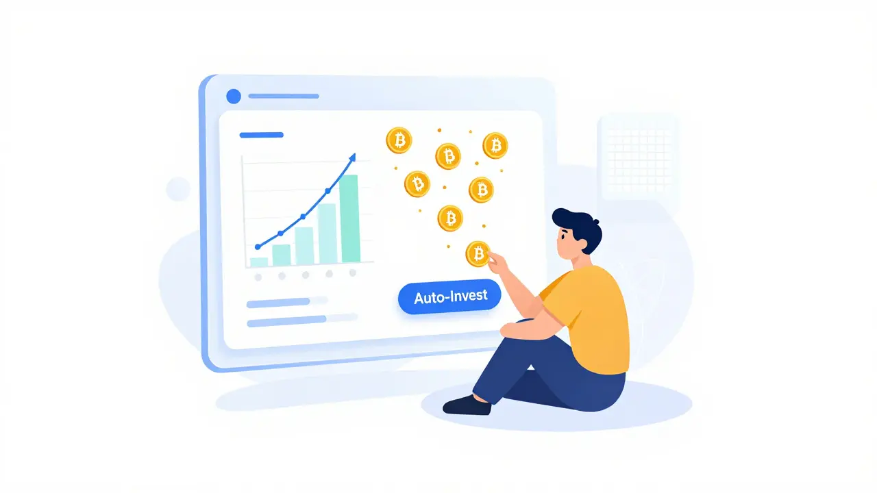 User setting up automatic crypto investments on a simple, clean mobile interface