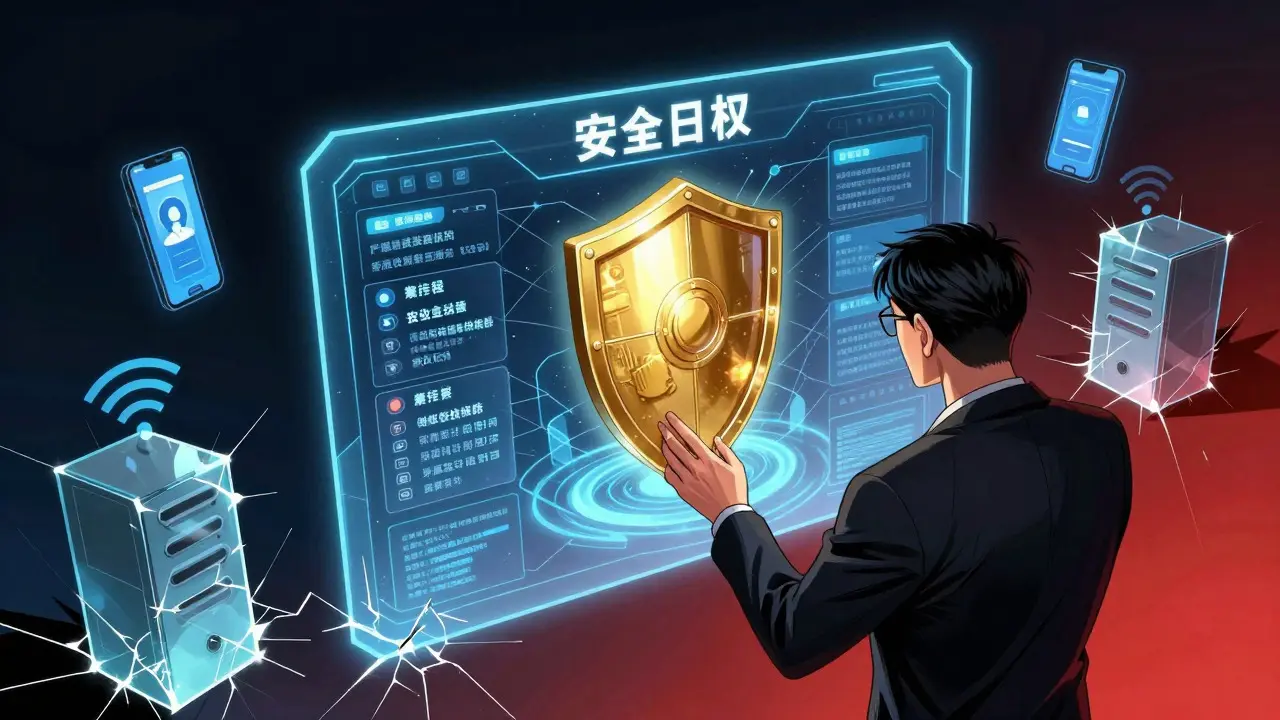 Cybersecurity analysis showing vulnerable endpoints around secure blockchain