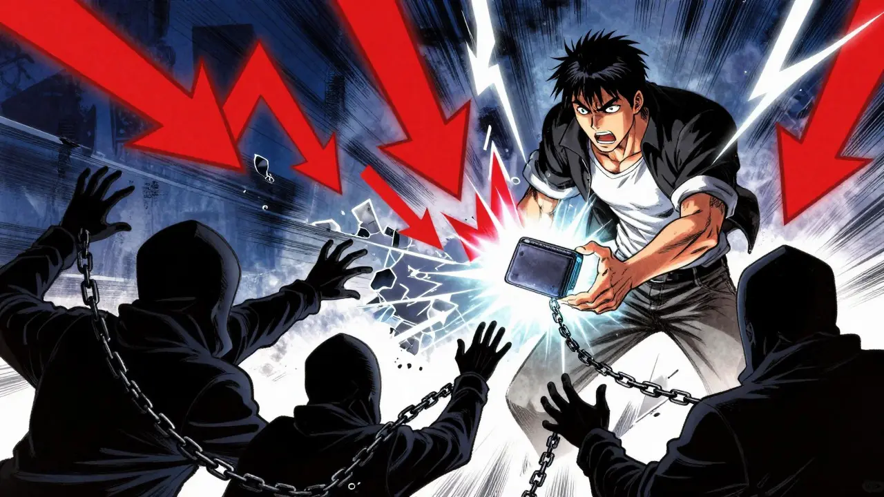 Manhua art of crypto volatility and hacker threats in dramatic action
