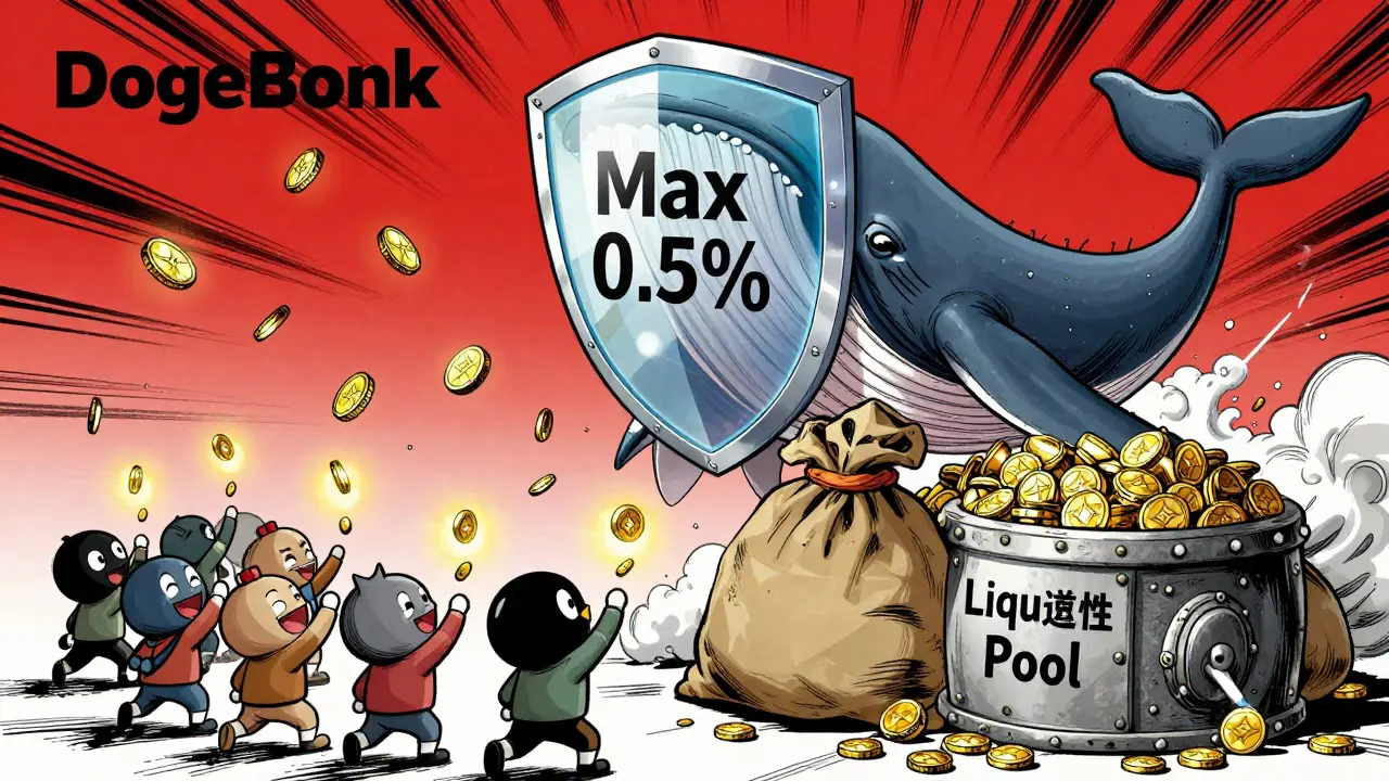 Manhua art showing whale blocked by shield while holders receive reflections and liquidity locks.