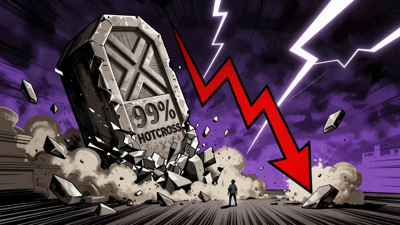 Manhua style: Crumbling token pillar collapsing amidst stormy market chaos