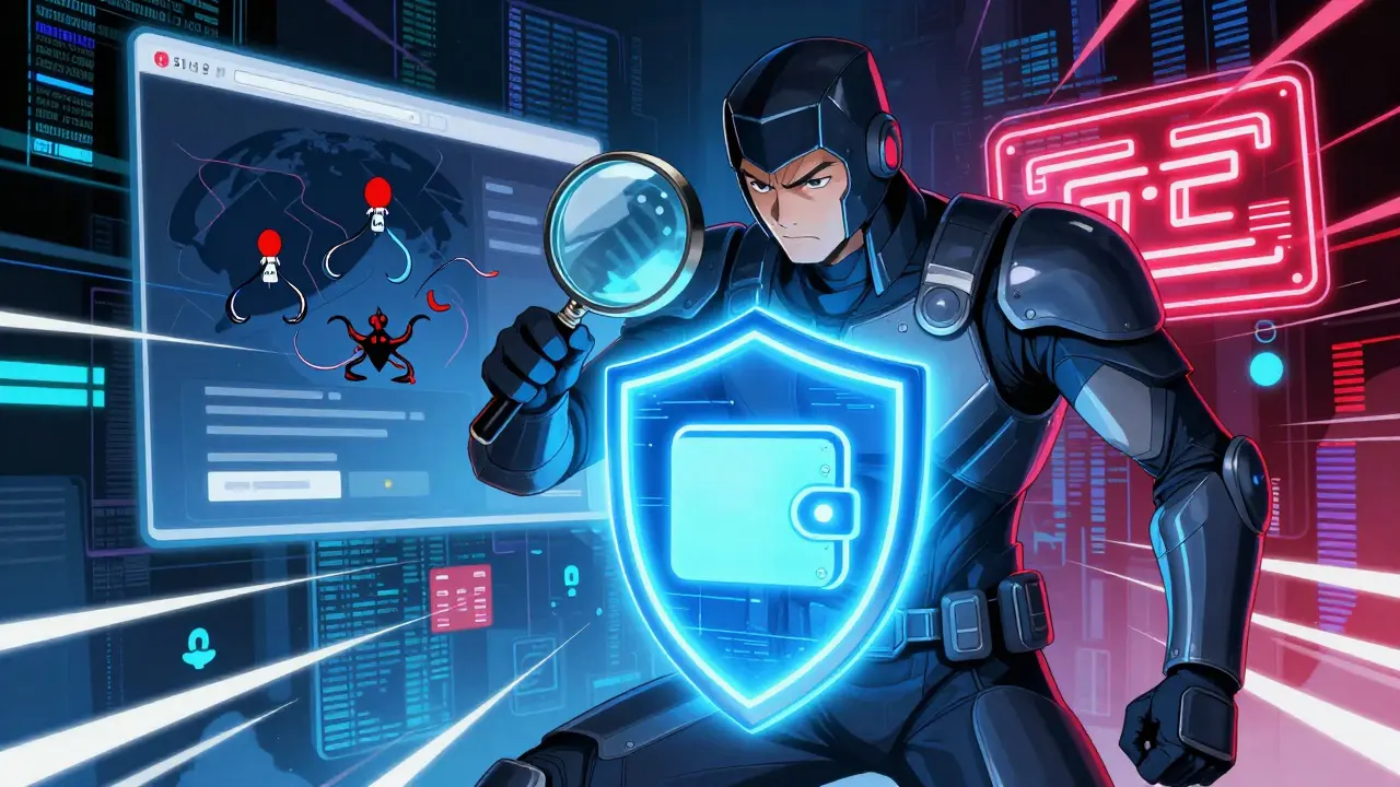 Manhua style: Cyber guardian shielding wallet from phishing traps and scams
