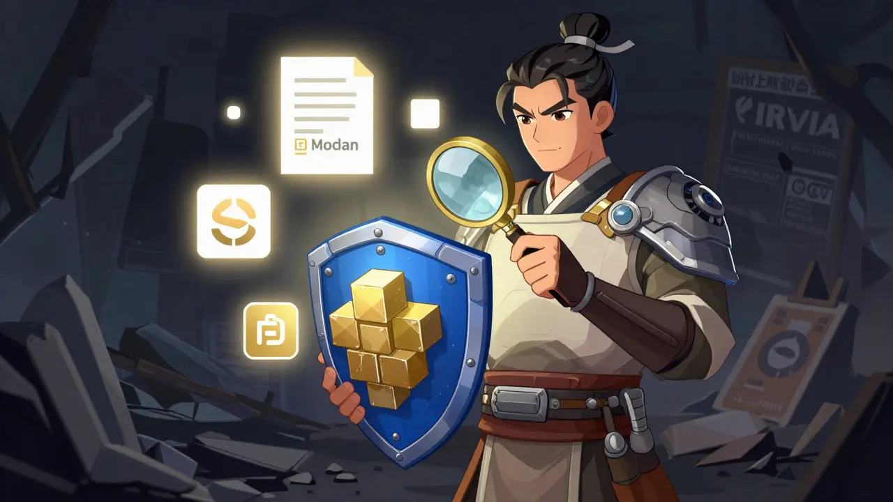 Manhua style: Hero guarding against scams with audit reports and verification