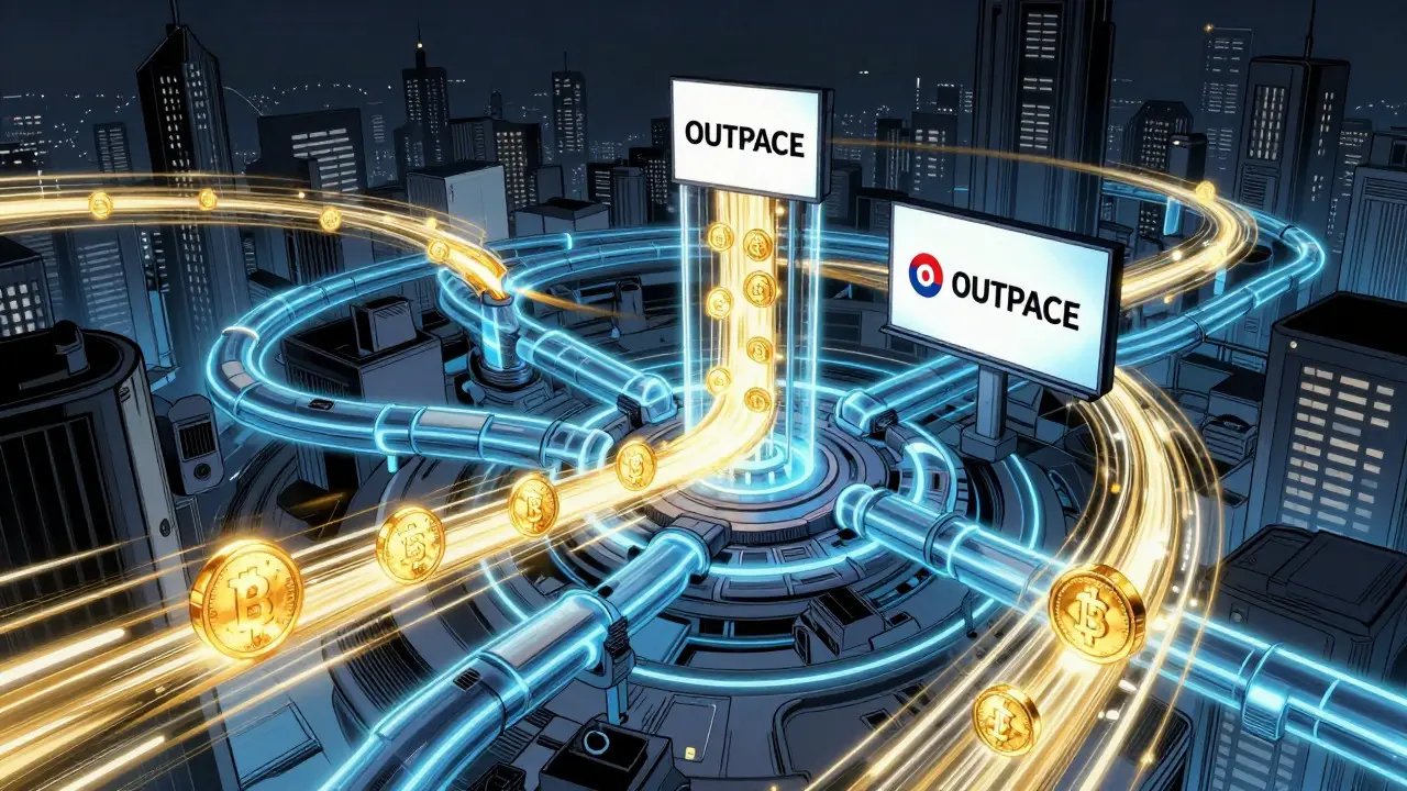 Futuristic illustration of blockchain payment channels transferring value