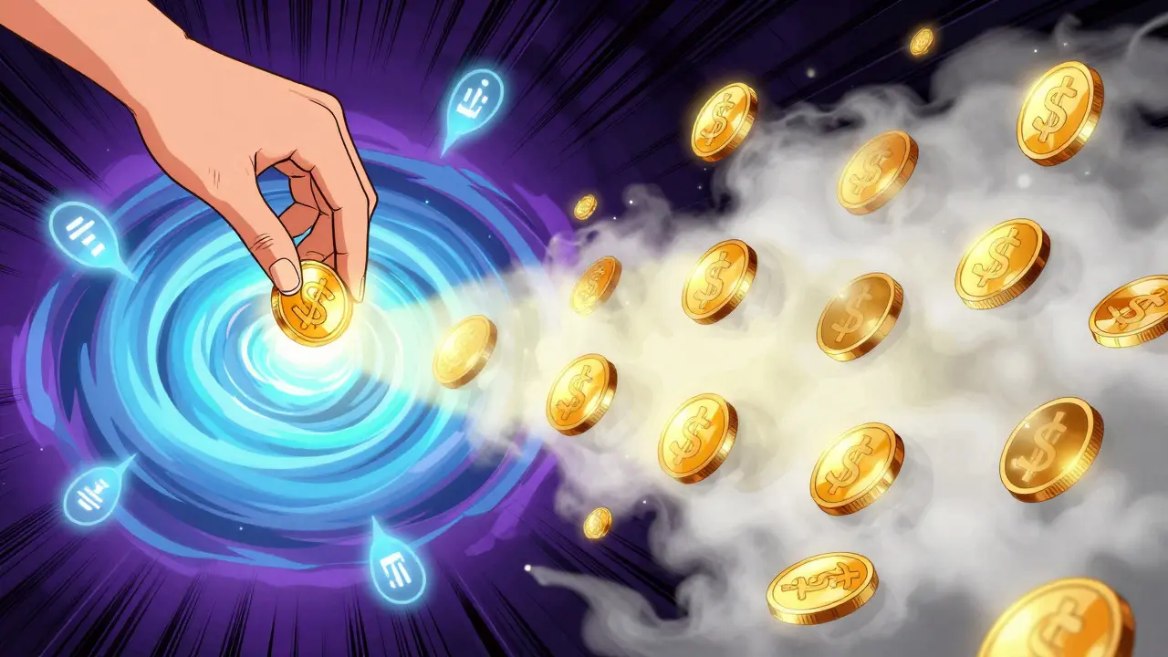 Illustration of crypto mixer hiding coin origins