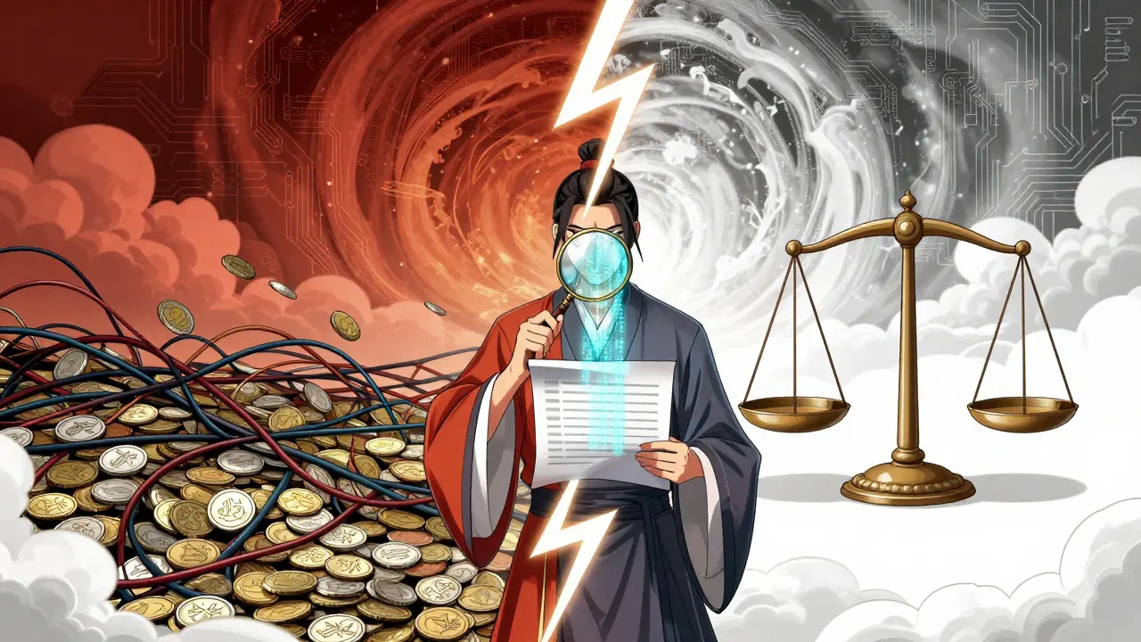 Illustrative split-screen showing risk versus safety in crypto trading with manhua aesthetics