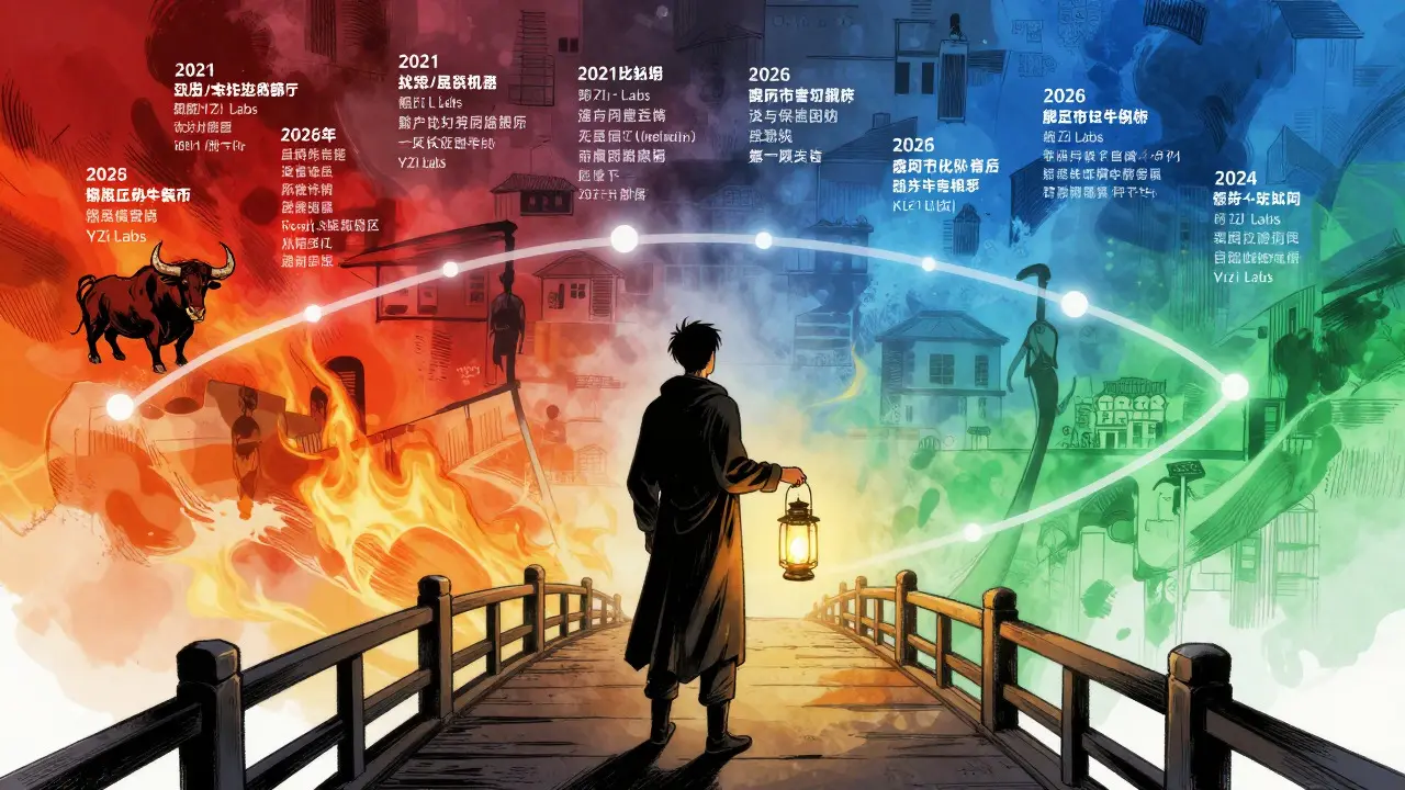 Manhua artist depicts a figure reflecting on crypto history and future safety.
