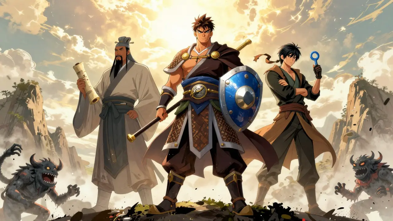 Three heroes representing Kraken, Coinbase, Uniswap standing against scam abyss
