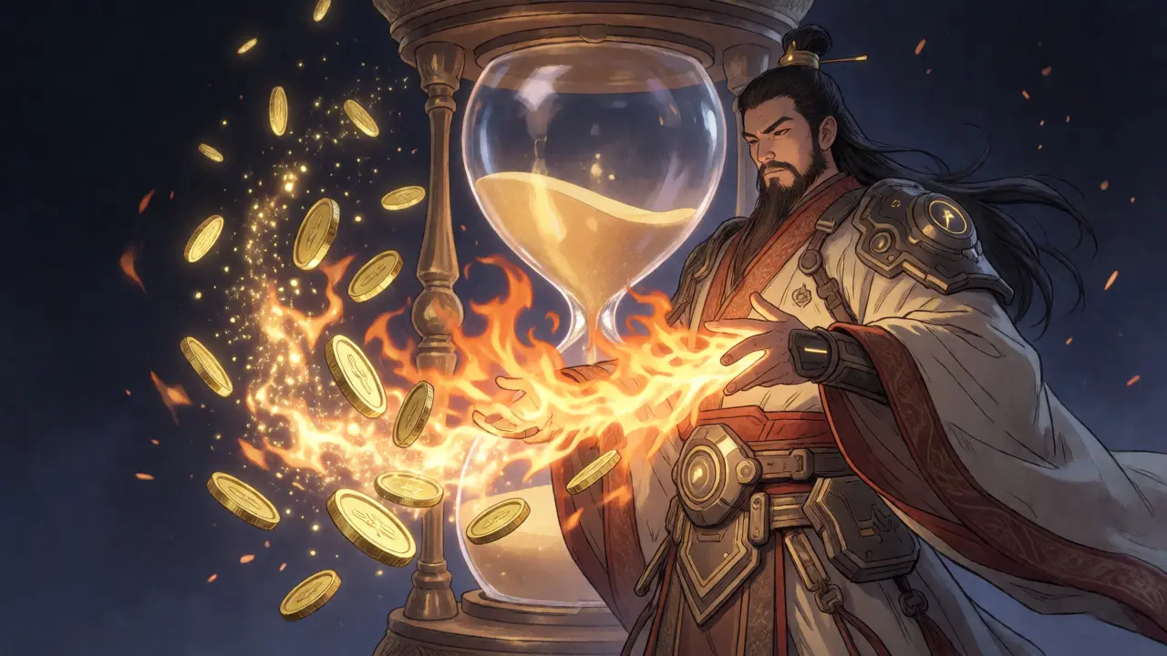 Alchemist burning golden coins to reduce supply