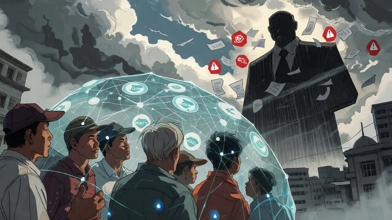 Local traders protected by a digital shield facing looming government regulatory threats.
