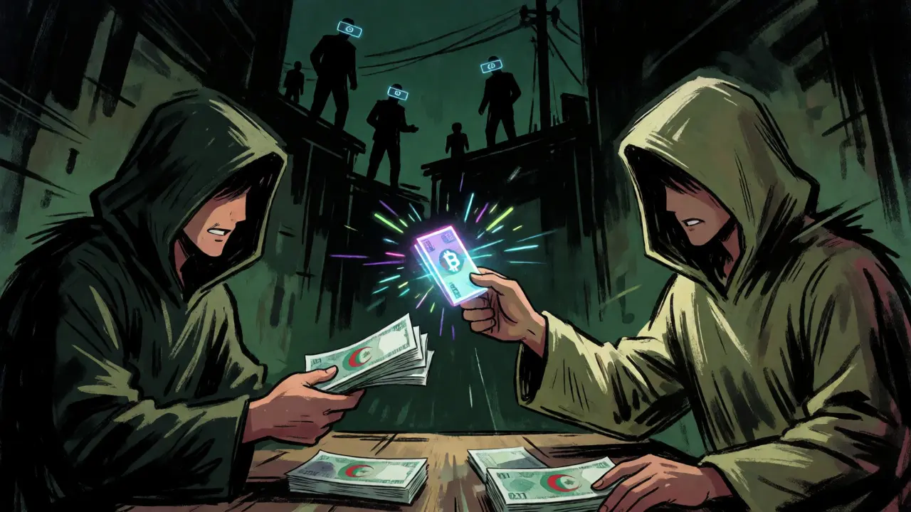 Secret P2P crypto exchange in shadowy Algerian alley
